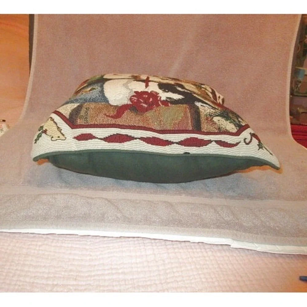 Vtg Cat Tapestry Throw Pillow 16